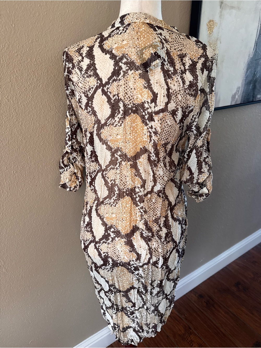 Snake-Print High-Low Button-Front Blouse - Brown - Picture 7 of 12
